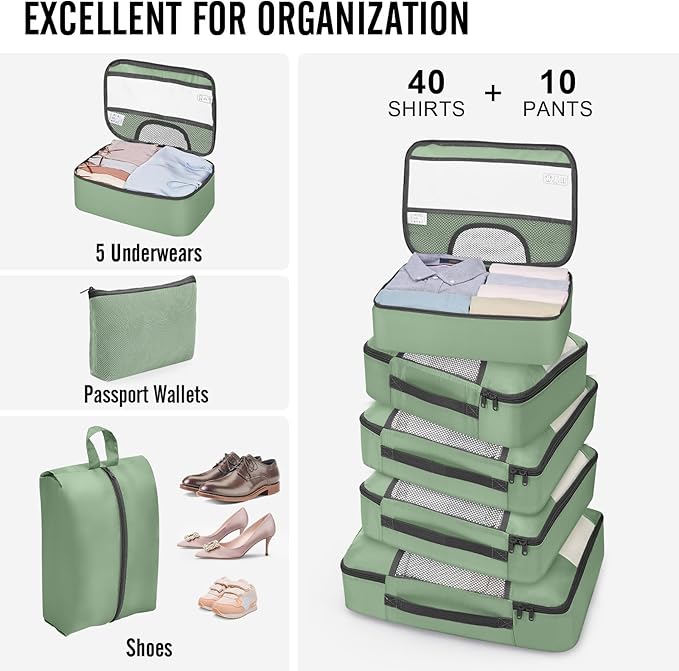 Veken 10 Set Packing Cubes for Travel Essential, Suitcase Organizer Bags in 4 Sizes, Carry-On Luggage Accessories with Large Laundry & Shoes Bag, Must-Have for Airplane, Road Trip & Camping