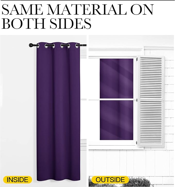 NICETOWN Blackout Window Curtain Short, 55W x 78L, Sold Individually, Royal Purple Color, Home Fashion Thermal Insulated Room Darkening Drapery for Bedroom