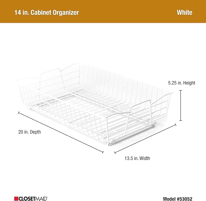 ClosetMaid Pull Out Cabinet Organizer, Heavy Duty, Slide Out Pantry Shelves Drawers for Kitchen, Bathroom, 5.25" H x 13.5" W x 20" D, White