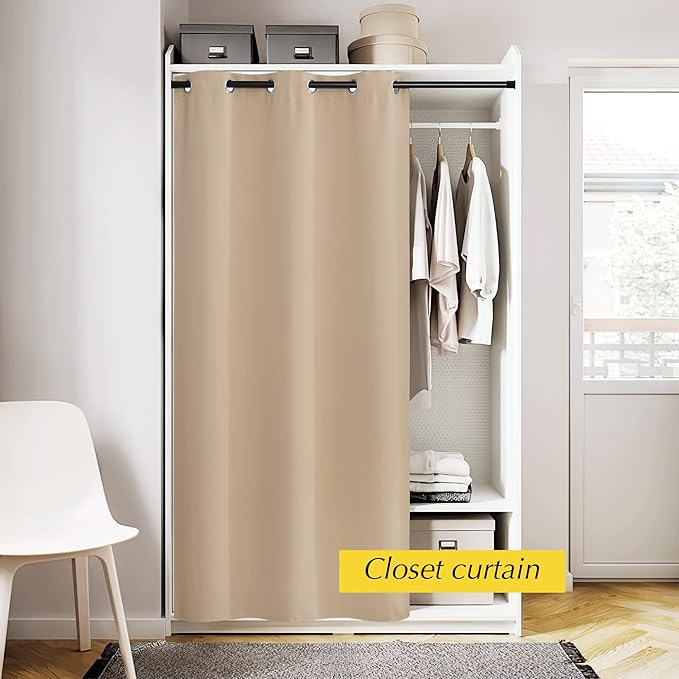 NICETOWN Temporary Door Window Curtain, Privacy Doorway Curtain for Room Divide Grommet Portable Closet Thermal Insulated Accordian Door Curtain for Hallway, 1 PC, 42" W x 80" L, Biscotti Beige