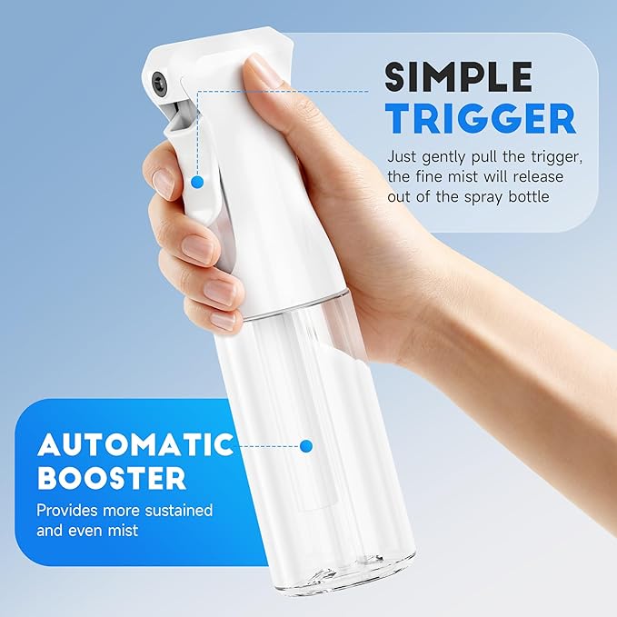 Spray Bottle for Hair, Continuous Ultra Fine Mister Spray Bottle, Refillable Water Sprayer for Hairstyling, Plants, Pets, Cleaning, Skincare (3 Pack 6.8OZ/200ML,White+Black+Terracotta)