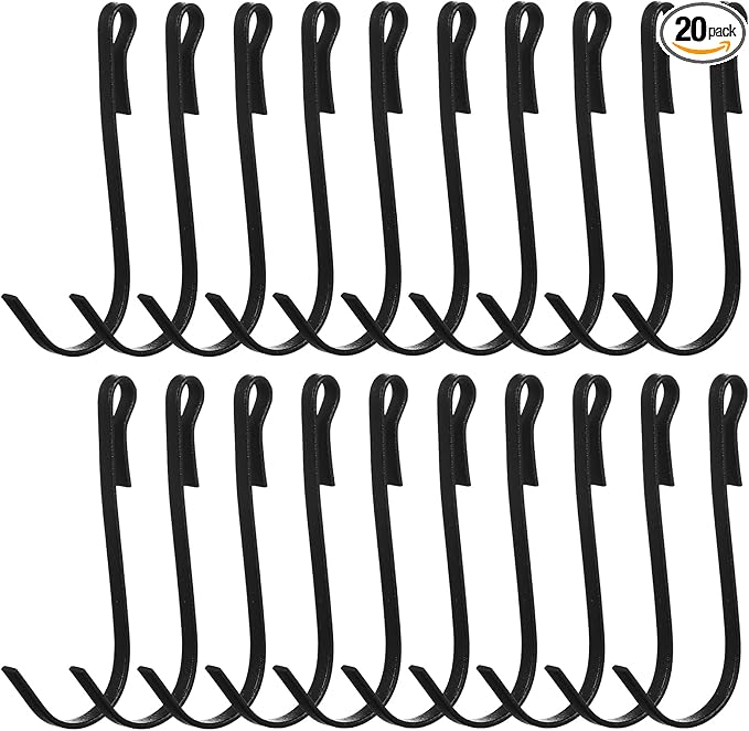 20 Pcs Shelf Hooks Grid Wall Hooks for Wire Shelving Accessories Stainless Steel J Hook for Hanging Sink Hanger for Kitchen Bedroom Office, Wire Hook Rack, Black