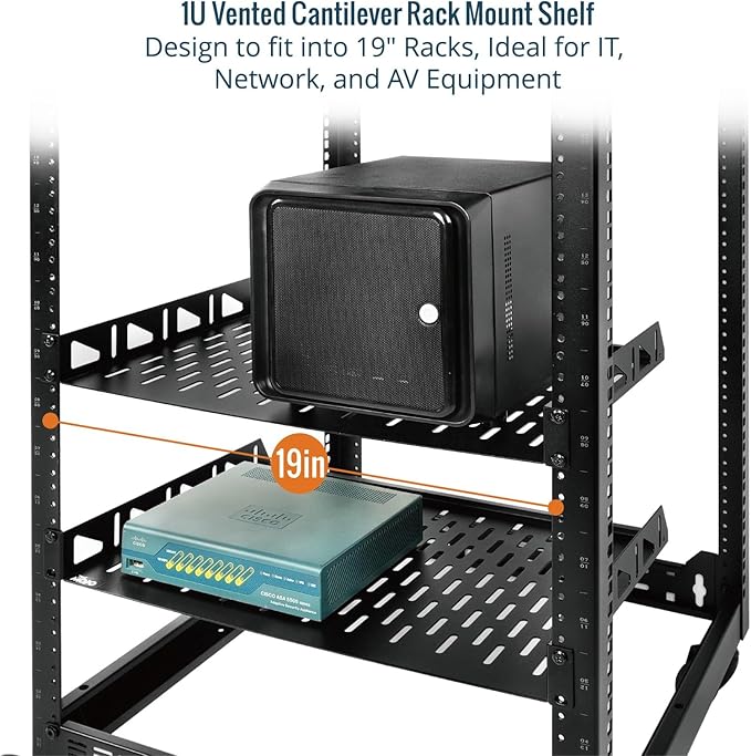 Tecmojo 1U Rack Shelf,19 inch Rack Shelf 12 inch Depth,Rack Mount Shelf with Anti-Slip Stops,Server Rack Shelf and Network Shelf for 19 in Equipments, 55lbs Capacity of Vented 1U Shelf,No Lip(2 Pack)