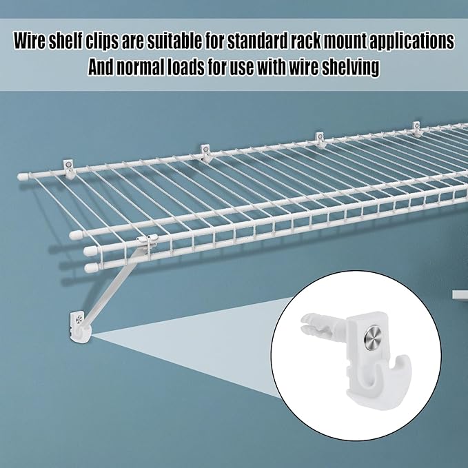 48 Pack Back Wall Clips for Drywall, Heavy Duty Shelf Clips for Wire Shelving, White Fixed Mount Drywall Wire Shelf Back Wall Clips Shelf Brackets Included Screws and Clips with Expansion Tubes