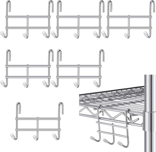 Teenyyou 6 Pack 3 Hook Attachment for Wire Shelving 3.75" l x 1.625" d x 3.25" h Wire Shelving Hooks Accessories Steel Hanging Rack Metal for Storage Organizer(Chrome)