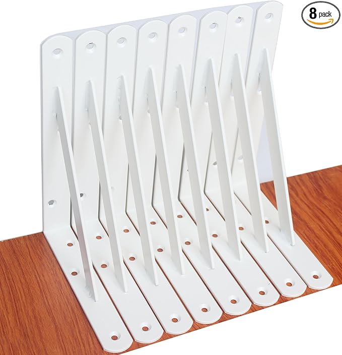 8 Pack L8 x H 6" White Heavy Duty Shelf Brackets with Screws Metal Shelf Brackets Shelf Support Angle Brackets for Shelves L Brackets Heavy Duty Floating Shelf