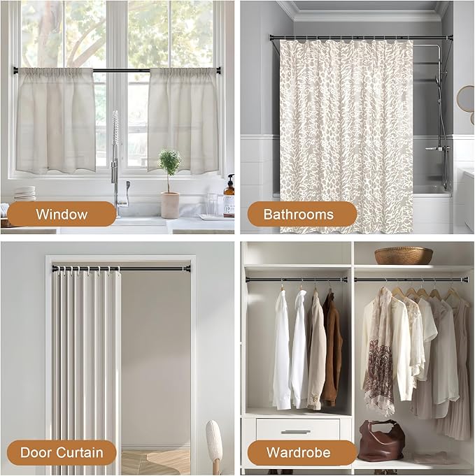 AIZESI Black Spring Tension Rod No Drilling 28-50Inch-2PCS,Tension Curtain Rod Non-Slip,Bathroom Spring Curtain Rod Non-Rust,Adjusatable Tension Rod For Windows Durable Adjustable Tension Rod