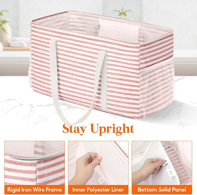 Lifewit Extra Large Tote Bag, Reusable Grocery Bags with Metal Wire Frame and Handles, Standing Utility Foldable Shopping Bags for Storage, Picnics, Beach, Laundry, Car, 46L, 1 Pack, Pink