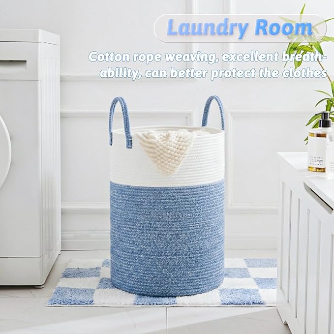 Laundry Basket,Woven Cotton Rope Laundry Hamper,80L for Decor Storage of Dirty Clothes,Toys and Blankets in Bathroom,Baby Room and Living Room