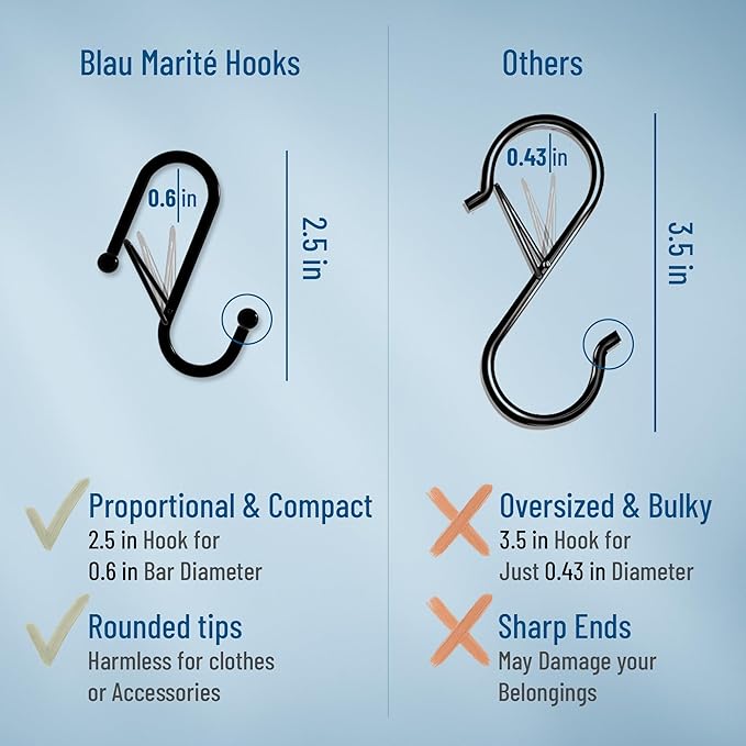 10-Pack Metal S Hooks for Hanging – Heavy-Duty S-Shaped Hooks with Safety Buckle – Fits Bars up to 0.6 in – Anti-Drop Hooks for Kitchen, Pot Racks & Towel Bars – Gold (Small)