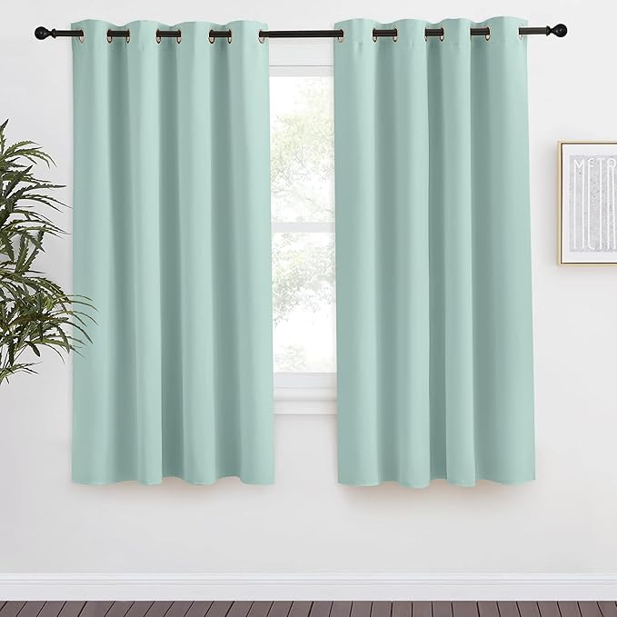 NICETOWN Blackout Curtain 57 inch Length, W55 x L57 Inch, Aqua Blue, 8 Grommets Top, 1 Piece, Thermal Insulated Modern Window Treatment Soundproof Drape Panel for Bedroom/Living Room