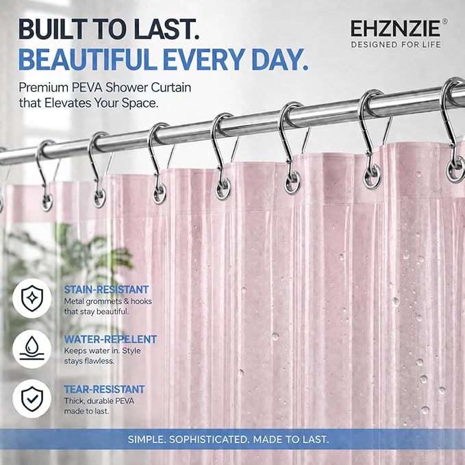 EHZNZIE Pink Shower Curtain Liner 72x72, PEVA Waterproof Bath Curtain, No Chemical Smell, 3 Weighted Magnets, Durable with Rustproof Metal Grommets