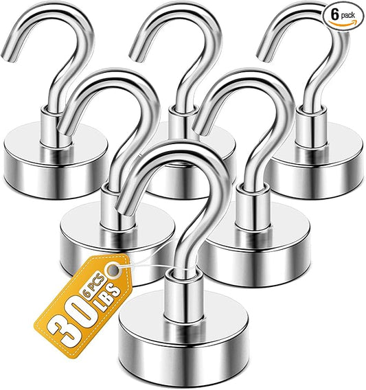 DIYMAG Magnetic Hooks, 30lbs+ Magnet Hook 2026 Cruise Cabin Ship Essentials N52 Heavy Duty Strong Magnets Refrigerator Fridge Hanging for Classroom Beach Vacation Kitchen Grills Home 6 Pack