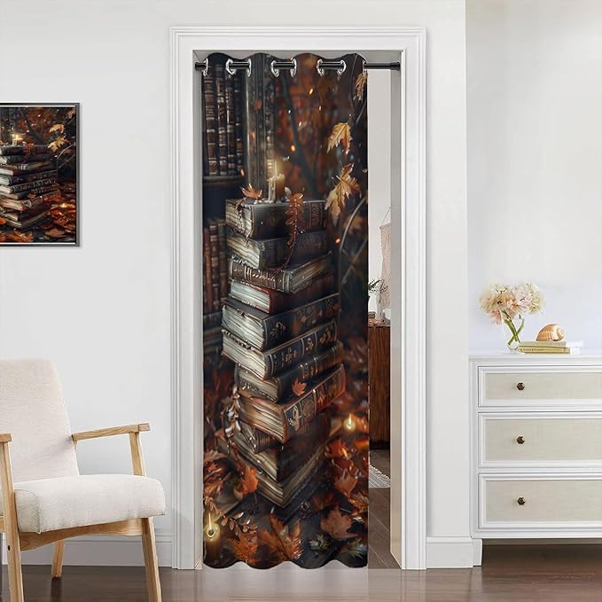 Vintage Bookshelf Door Curtain, Educational Bookcase Library Bookshelf Decor Door Curtain for Kids Boys Girls Teens Bedroom Living Room, 1 Panel 34" W X 80" L