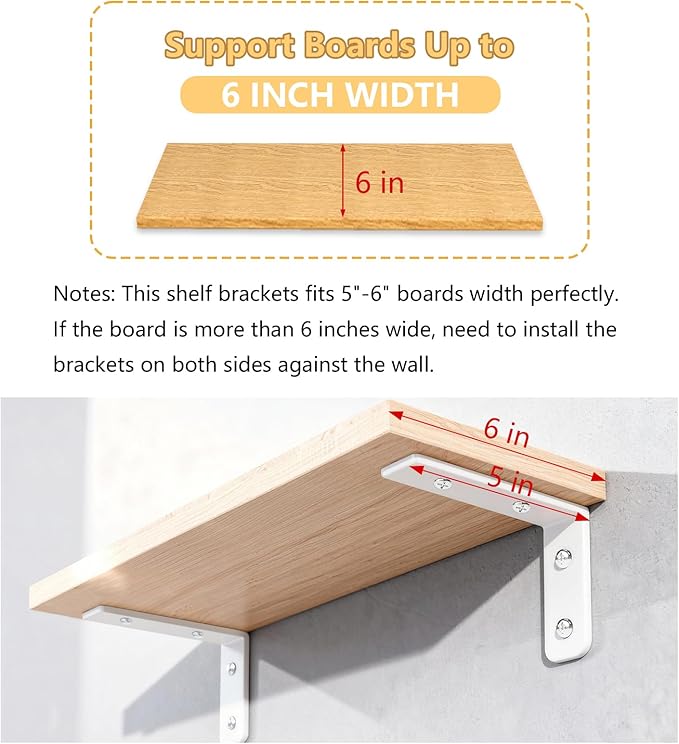 LSK 6PCS L Bracket, 5"×2"(125×50mm) Shelf Support Bracket Max Load : 42lb, White