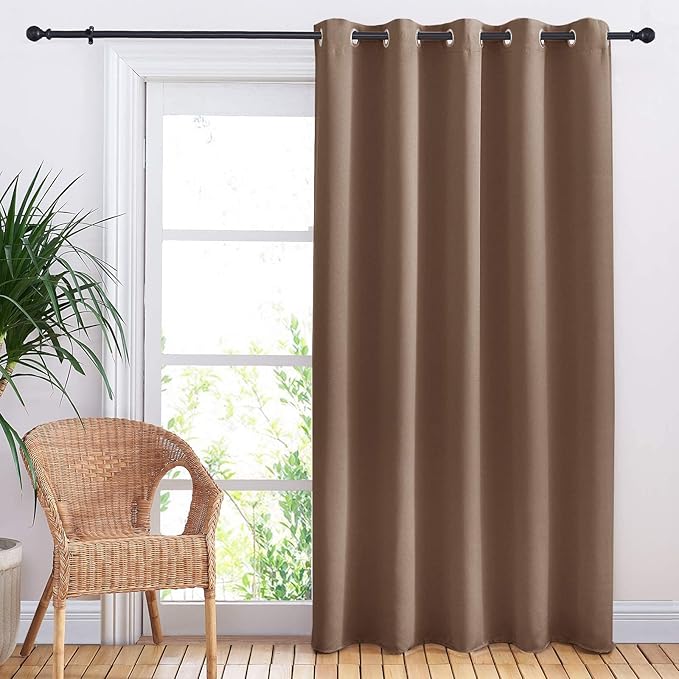 NICETOWN Blackout Blinds for Patio Door, Sliding Door Insulated Blackout Curtains, Extra Wide Curtain with Grommet Top for Villa/Hall/Parlor (Cappuccino, 70 inches W x 84 inches L)