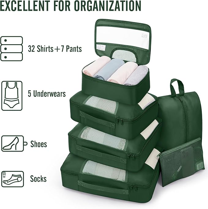 Veken 8 Set Packing Cubes for Travel Essentials, Suitcase Organizer Bags in 4 Sizes, Carry-On Luggage Accessories with Large Laundry & Shoes Bag, Must-Have for Airplane, Road Trip & Camping