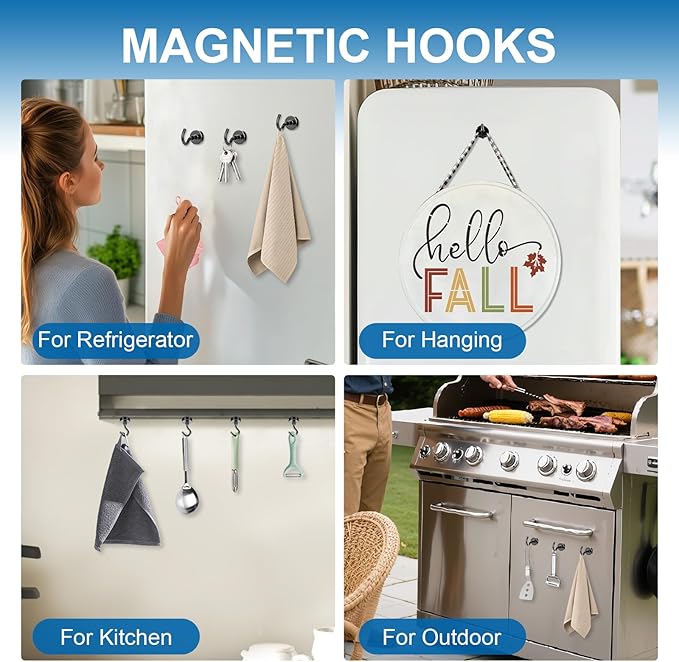 LOVIMAG Magnetic Hooks, 12 Pack 30lbs+ Magnet Hook 2026 Cruise Cabin Ship Essentials Heavy Duty Strong Magnets Refrigerator Fridge Hanging for Classroom Beach Vacation Kitchen Grills (Black)
