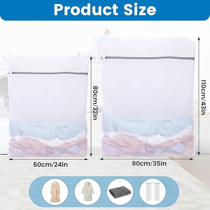 Dntorx 2 Pack Extra Large Mesh Laundry Bags for Delicates, 24 x 32 Inches + 35 x 43 Inches Reusable Laundry Bag Durable Wash Bags for Washing Machine for College, Family, Travel, Storage (XXL + XXXL)