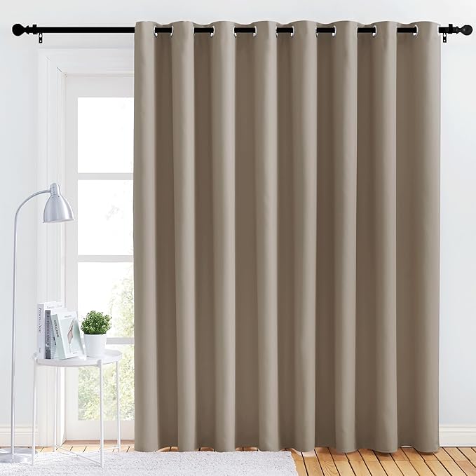 NICETOWN Bedroom Blackout Curtain Panel - (120 inches by 102 inch, Taupe, 1 PC) Energy Saving Thermal Insulated Grommet Blackout Drapery for Patio, Room Divider Curtain