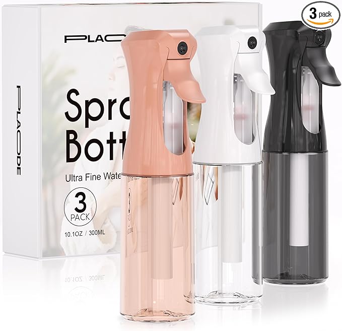 Spray Bottle for Hair, Continuous Ultra Fine Mister Spray Bottle, Refillable Water Sprayer for Hairstyling, Plants, Pets, Cleaning, Skincare (3 Pack 10.1OZ/300ML,White+Black+Terracotta)