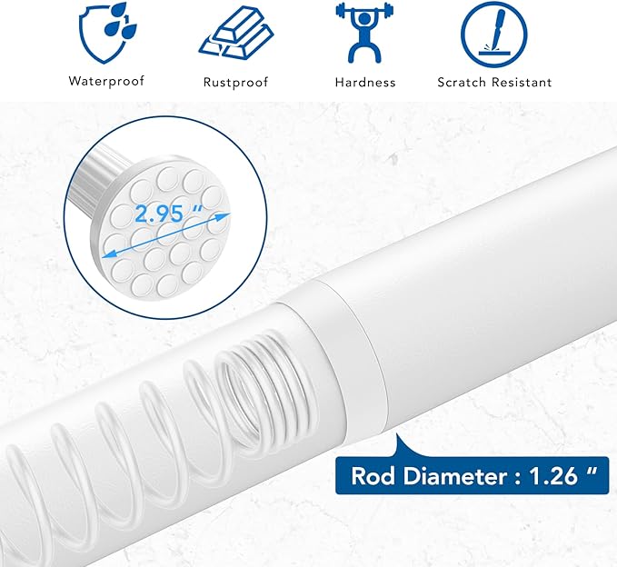 Umimile Tension Curtain Rod, 51-126 inches Adjustable Spring Shower Tension Curtain Rod, Stainless Steel Closet Rod for Windows or Shower, No Drilling, No Rust, Easy to Install, White