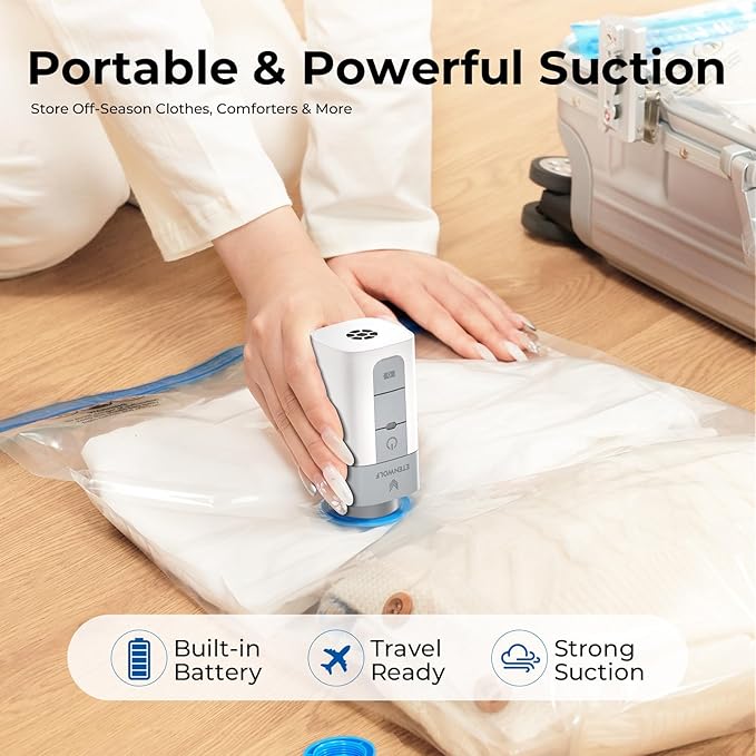 ETENWOLF 20 Pack Large Vacuum Storage Bags with Rechargeable Wireless Pump, Vacuum Seal Bags for Clothes and Travel, Space Saver Compression Bags for Luggage and Suitcases (31.5 X 23.6 inch)