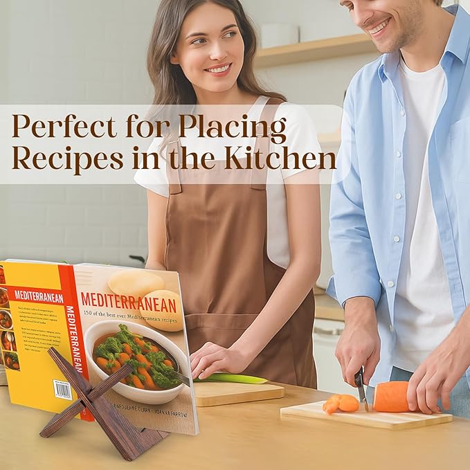 XKDOUS 6.5 Inch Plate Stand for Display Rustic Wooden Cookbook Holder Stand for Kitchen Decorative Picture Frame Holder Display Holder for Book, Easel