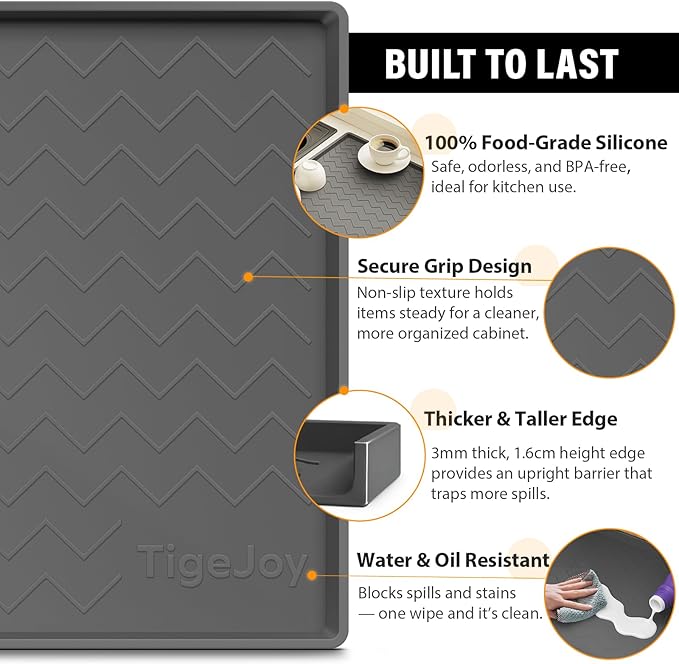 TigeJoy 22" x 19" Under Sink Mats for Kitchen Waterproof, Leak-Proof Silicone Mat Sink Protector and Cabinet Liner, Kitchen Essentials Organizer and Storage