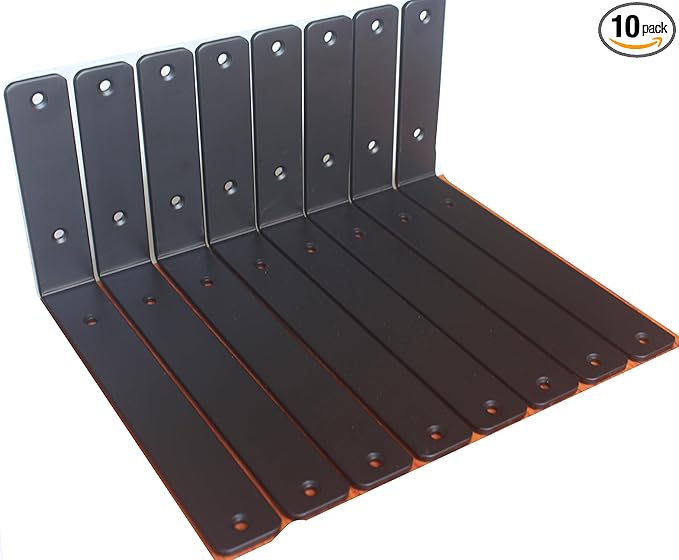 10 Pack - L 11" x H 6" x W1.5, 5mm Thick Black L Shelf Bracket, Iron Shelf Brackets, Metal Shelf Brackets, Floating Shelf, Shelf Supports with Screws