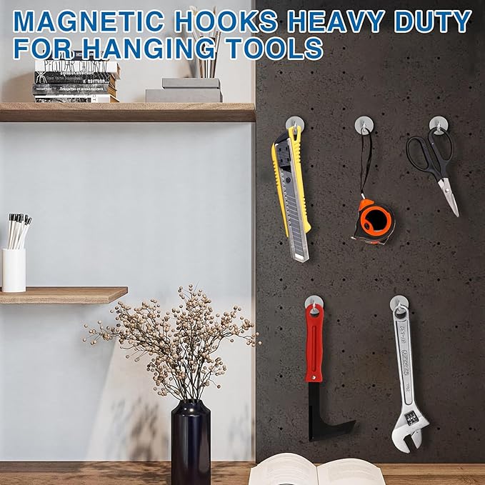 LOVIMAG Magnetic Hooks for Cruise Cabins, 130lbs Magnetic Hooks for Classroom Must Haves, Strong Magnets with Hooks for Ceiling Hanging, Neodymium Magnet Hooks for Fridge, Grill, Locker -12 Pcs