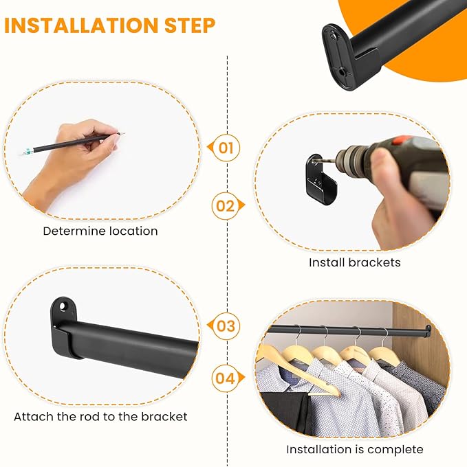 Oval Closet Rod for Hanging Clothes Adjustable Closet Rods 18 to 63 Inch Heavy Duty Black Poles Bar Closet Rod Expandable for Wardrobes Laundry RV