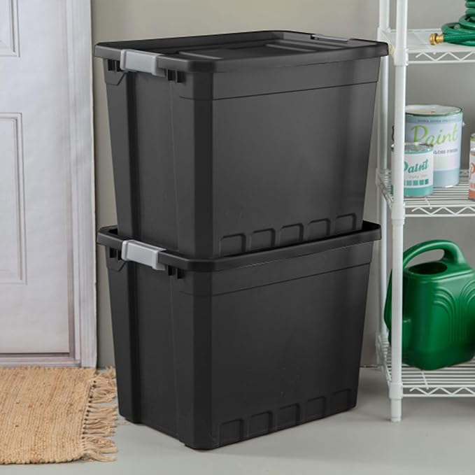 Sterilite 8-Pack Plastic Storage Bins with Lids, Stackable Containers, 27 Gallon, Black