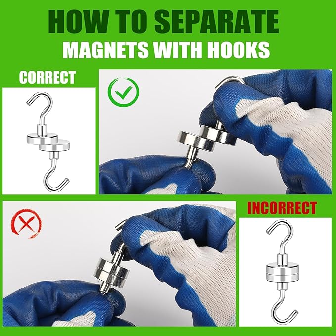 MIKEDE Magnetic Hooks 170Lbs Heavy Duty Earth Magnets with Hooks for Cruise Cabin Strong Magnet Hooks for Hanging Super Metal Magnetic Hanger for Grill Fridge Kitchen - Pack of 25