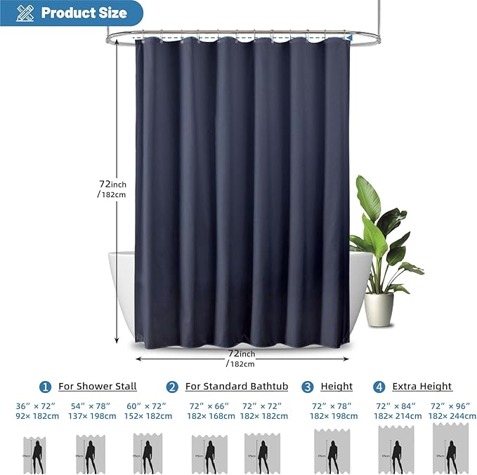 1 Pack Water-Repellent Fabric Shower Curtain Liner - Hotel Quality Machine Washable, 3 Heavy-Duty Magnets with Rustproof Grommets & Weighted Hem, Standard Size 72x72in Blue