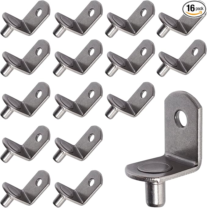 SDTWZW 5mm Shelf Pegs L-Shaped Cabinet Support Pins Bracket Style Clips for Bookcase Kitchen Closet Shelves Holders,16 PCS Gun Metal