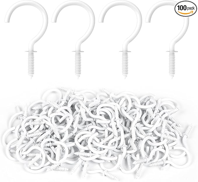RELBRO Screw Hooks, 1 Inch Metal Screw in Cup Hooks, White, 100 Pcs