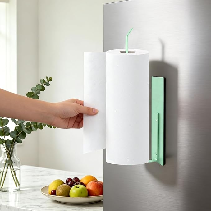 Paper Towel Holder, Magnetic Paper Towel Holder for Fridge, Toilet Paper Roll Holder Magnet Towel Rack Wall Mount Fridge Organizer for Paper Towels Rolls Bathroom Pantry RV Kitchen Storage Green
