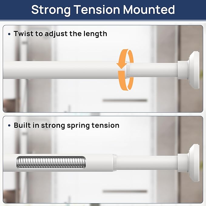 ENJOYBASICS Shower Curtain Rod 30 to 76 Inches, 1 Inch Stainless Steel Adjustable Spring Tension Rods No Drill for Bathroom, Closet, Window, Room Divider, Never Rust, Non Slip, White