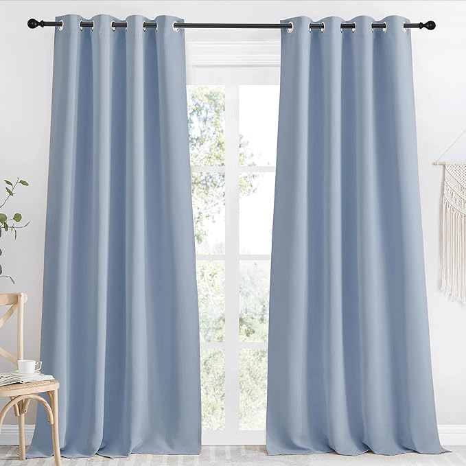 NICETOWN Kitchen Blackout Window Curtain Panel, Vintage Blue, 1 Panel, 55 by 96 inches Long, Home Fashion Thermal Insulated Solid Grommet Room Darkening Drape for Apartment