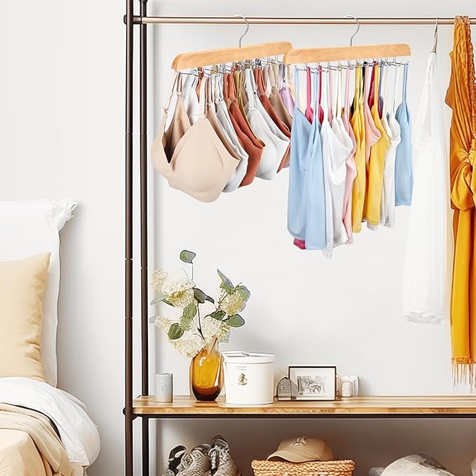 Tank Top Hanger with Premium Wood, 20 Large Capacity, Space Saving,360 Degree Rotating, Foldable Metal Hooks, Tank Tops