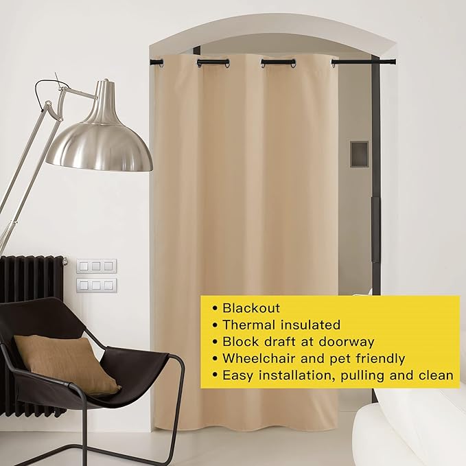 NICETOWN Door Screen Cover for Air Conditioner Room, Insulated Faux Accordion Door, Privacy Draft Keep Heat Out Bedroom Kitchen Drape for Doorway (Biscotti Beige, 1 Panel, 5ft Wide x 11ft Long)
