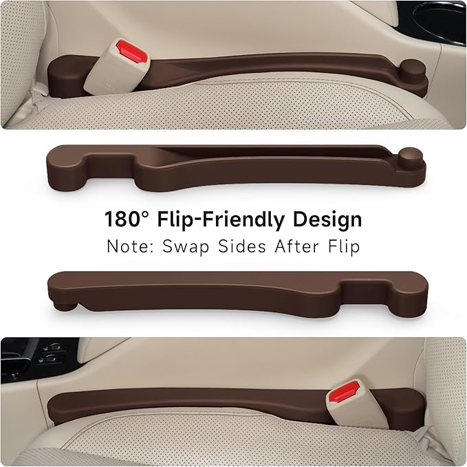 Givifive Car Seat Gap Filler Set of 2, 3IN1 Seat Side Gap Filler Plug with Storage Slot & Hook Function, Soft Foam Universal Fit Car SUV Truck Fill Gap Between Seats Console Organizer（Dark Brown）