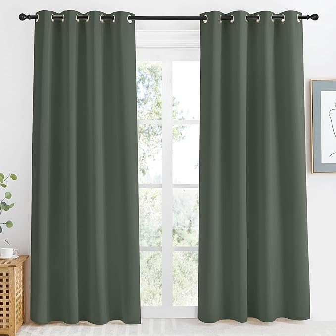 NICETOWN Blackout Curtain for Living Room 86 inch Long, 1 Panel, Dark Mallard, W55 x L86, Grommet Thermal Insulated Room Darkening Sound Proof Curtain for Bedroom/Kids Room