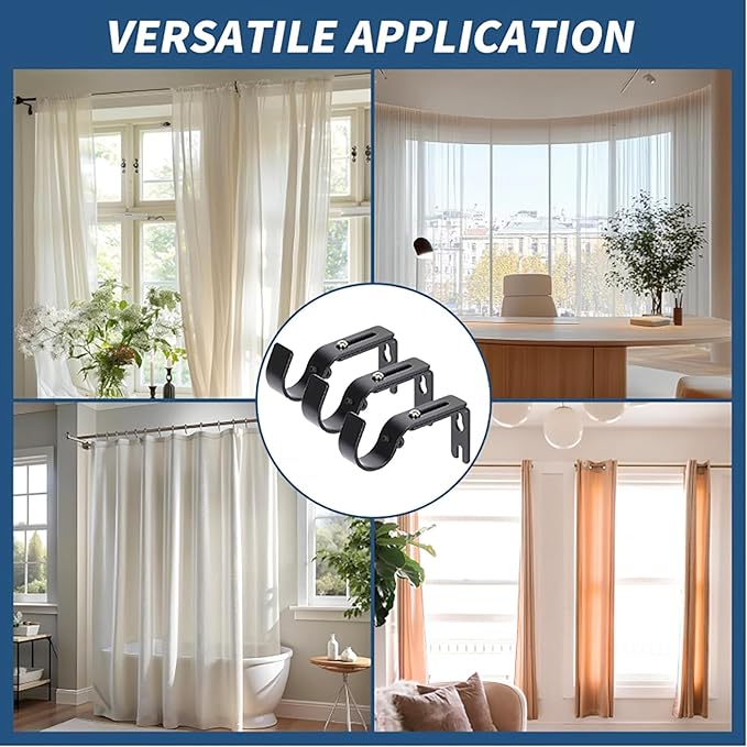 Premium Curtain Rod Brackets for Wall - Adjustable Hooks, High Hardness Iron Holders for 1 Inch Rod - Black (3 PCS)