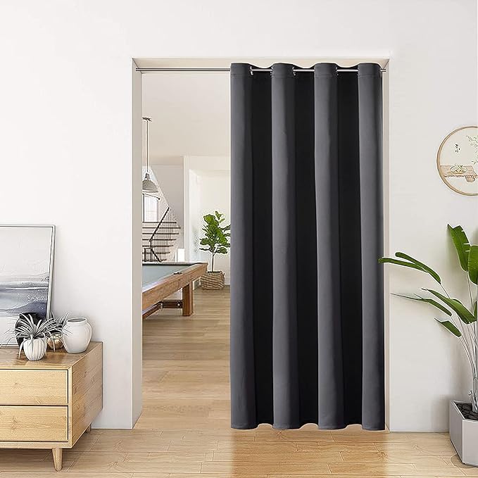 ChrisDowa Blackout Door Curtains for Doorway Privacy, Grommet Closet Curtains for Bedroom Closet Door, Thermal Insulated Temporary Doorway Cover Room Divider Drapes (1 Panel, Dark Grey, 34 x 80 Inch)