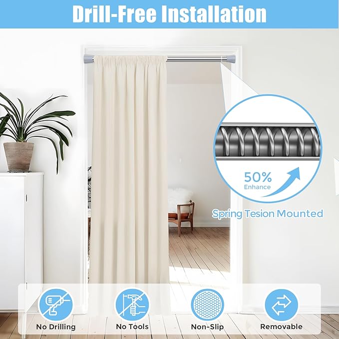 AIZESI Tension Curtain Rod Spring Tension Rods for Windows 28 to 48 Inch, 7/8 Diameter Silver, Adjustable Curtain Rods No Drilling, Shower Curtian Rod for Bathroom, Doorway, Closet