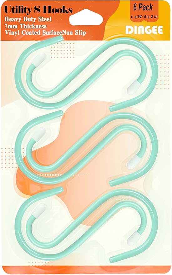 DINGEE 6 Inch Large Heavy Duty S Hooks,Green S Hook for Hanging Clothes,Rubber Coated S Hooks, Non Slip Vinyl Coated S Hanger Hook for Hanging Plants Outdoor, Pots and Pans, Coffee Cups, Garden