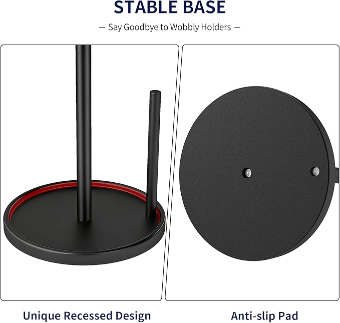 Jesginboo Paper Towel Holder Countertop, Black Kitchen Paper Towels Holder, Paper Roll Holder with Weighted Base