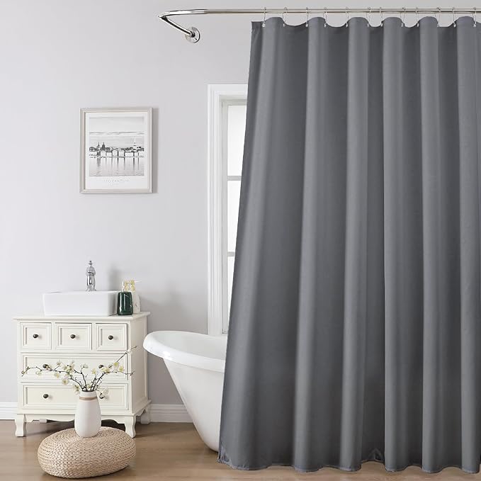 1 Pack Water-Repellent Fabric Shower Curtain Liner - Hotel Quality Machine Washable, 3 Heavy-Duty Magnets with Rustproof Grommets & Weighted Hem, Standard Size 72x84in Grey